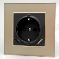 Glass GMB-015 Розетка   с заземлением USB+TYPE-C（Черный-золото）