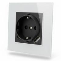 Glass WMB-015 Розетка   с заземлением USB+TYPE-C（Черный-белый）