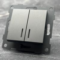 MC-009 2 клавишный проходной выключатель с LED без рамки（Графит-Матовый）