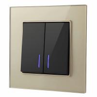 Glass GMB-009 2 клавишный проходной выключатель с LED（Черный-золото）