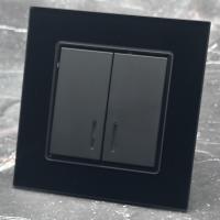 Glass MMB-009 2 клавишный проходной выключатель с LED（Черный）