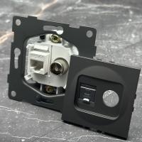 MC-024 Компьютерная cat 6e+Телевизионная розетка без рамки（Графит-Матовый）