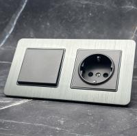 Aluminum MMC-001/013 1 клавишный 1 полюсный выключатель/ Розетка c заземлением（Серый）