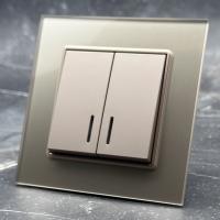 Glass MMG-009 2 клавишный проходной выключатель с LED（Золотой）