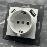 MW-015 Розетка  с заземлением USB+TYPE-C без рамки（Белый-Матовый）