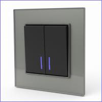 Glass CMB-008 2 клавишный 1 полюсный выключатель с LED（Черный-графит）