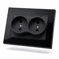 Cristal MMB-031 Розетка двойная  без заземления 120 （Черный-Матовый）