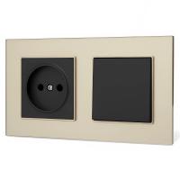 Glass GMB-001/012 1 клавишный 1 полюсный выключатель/ Розетка   без заземления（Черный-золото）