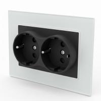 Glass WMB-030 Розетка двойная  с заземлением 120 （Черный-белый）