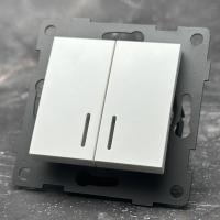 MW-008 2 клавишный 1 полюсный выключатель с LED без рамки（Белый-Матовый）