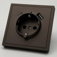 Art MTM-015 Розетка   с заземлением USB+TYPE C（Мокко-Матовый）（FAST CHARGE）