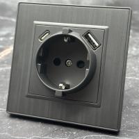 Nature MMC-015 Розетка   с заземлением USB+TYPE-C（Серый）