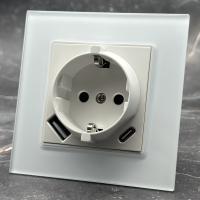 Glass MMW-015 Розетка  с заземлениемUSB+TYPE-C（Белый）