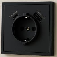 Art MTB-015 Розетка   с заземлением USB+TYPE C （Черный-Матовый）（FAST CHARGE）
