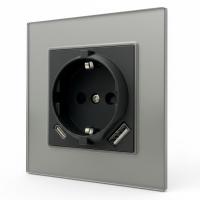 Glass CMB-015 Розетка   с заземлением USB+TYPE-C（Черный-графит）