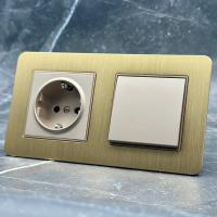 Aluminum MMG-001/013 1 клавишный 1 полюсный выключатель/ Розетка c заземлением（Золотой）