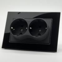 Glass MMB-030 Розетка двойная  с заземлением 120 （Черный-Матовый）