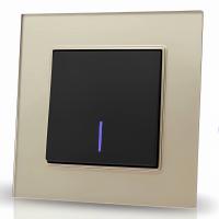 Glass GMB-005 1 клавишный проходной выключатель с LED（Черный-золото）