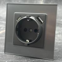 Glass MMC-015 Розетка   с заземлением USB+TYPE-C（Серый）