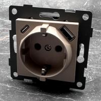 MG-015 Розетка с заземлением USB+TYPE-C без рамки（Золото-Матовый）