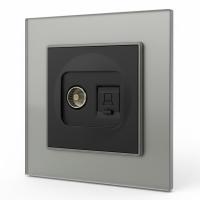 Glass CMB-024 Компьютерная cat 6e+Телевизионная розетка（Черный-графит）