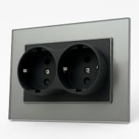 Glass CMB-030 Розетка двойная  с заземлением 120 （Черный-графит）