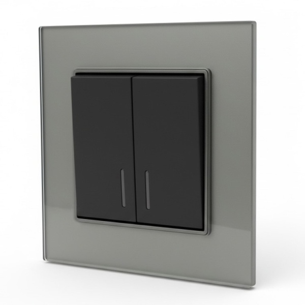 Glass CMB-008 2 клавишный 1 полюсный выключатель с LED（Черный-графит）