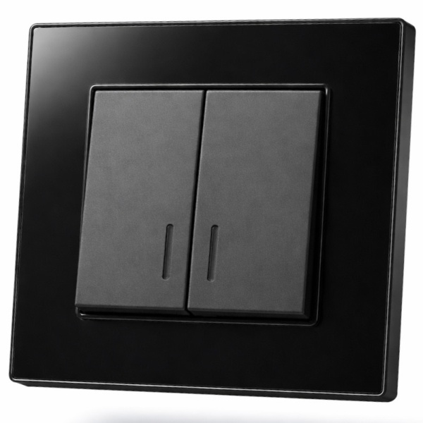 Cristal MMB-009 2 клавишный проходной выключатель с LED（Черный）