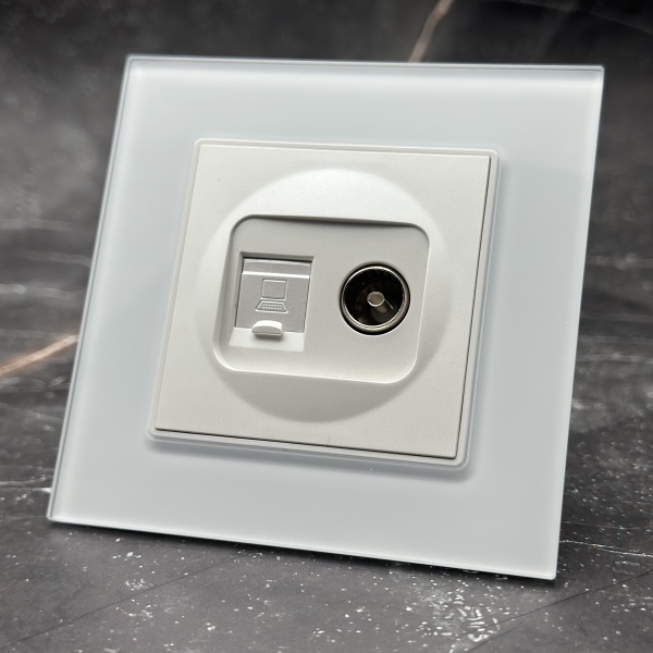 Glass MMW-024 Компьютерная cat 6e+телефонная розетка（Белый）