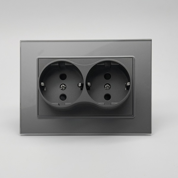 Glass MMC-030 Розетка двойная  с заземлением 120 （Графит-Матовый）