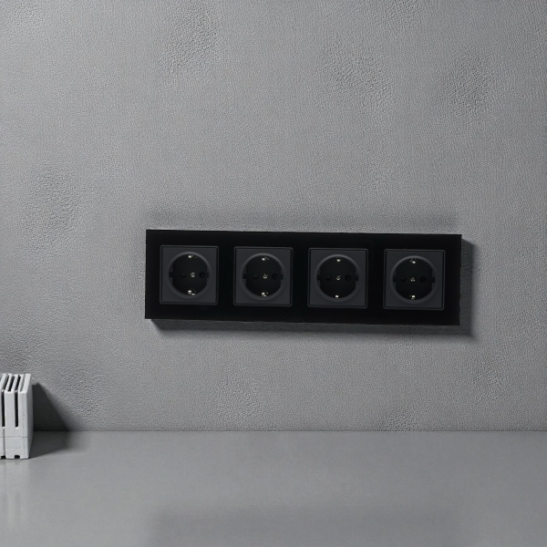 Glass MMB-4013 4 розетки с заземлением（Черный）