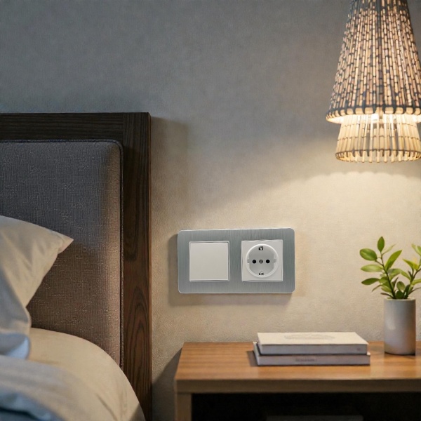 Aluminum MMW-001/013 1 клавишный 1 полюсный выключатель/ Розетка c заземлением（Белый）