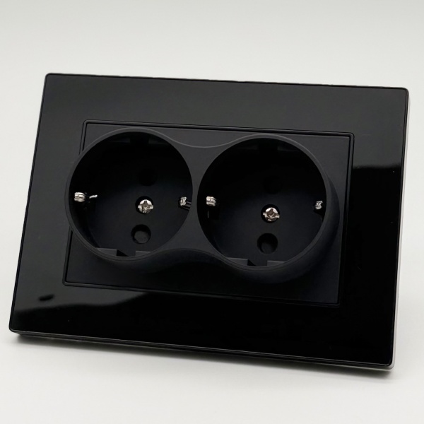 Cristal MMB-030 Розетка двойная  с заземлением 120 （Черный-Матовый）