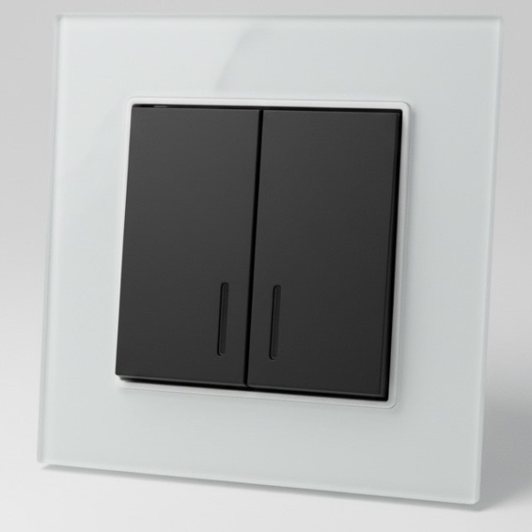 Glass WMB-008 2 клавишный 1 полюсный выключатель с LED（Черный-белый）